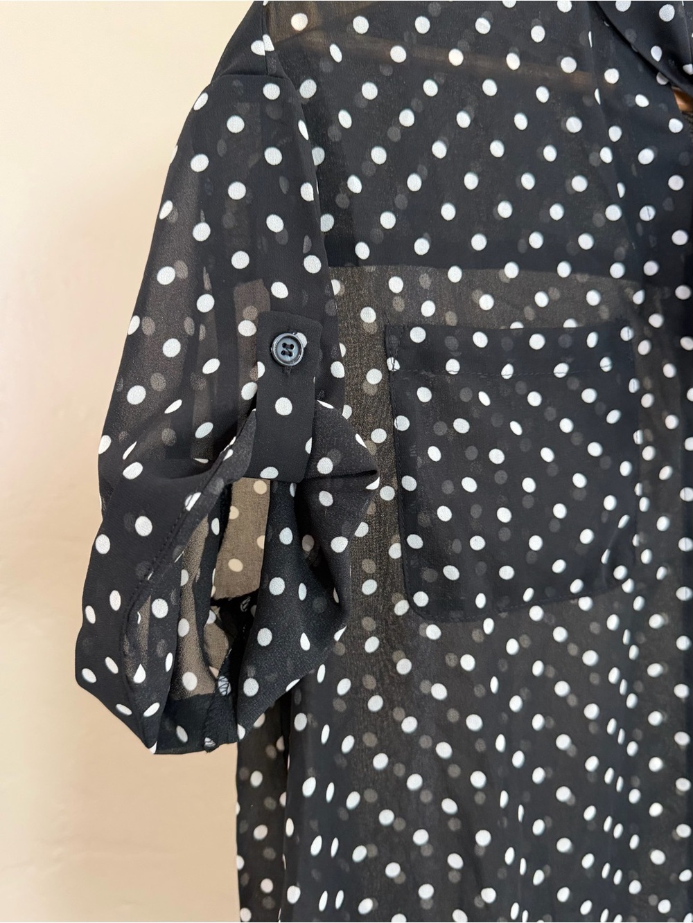 Commense Set Black White Polka Dot Sheer Shirt  Blouse Mini Skirt Small NWT - Picture 8 of 13
